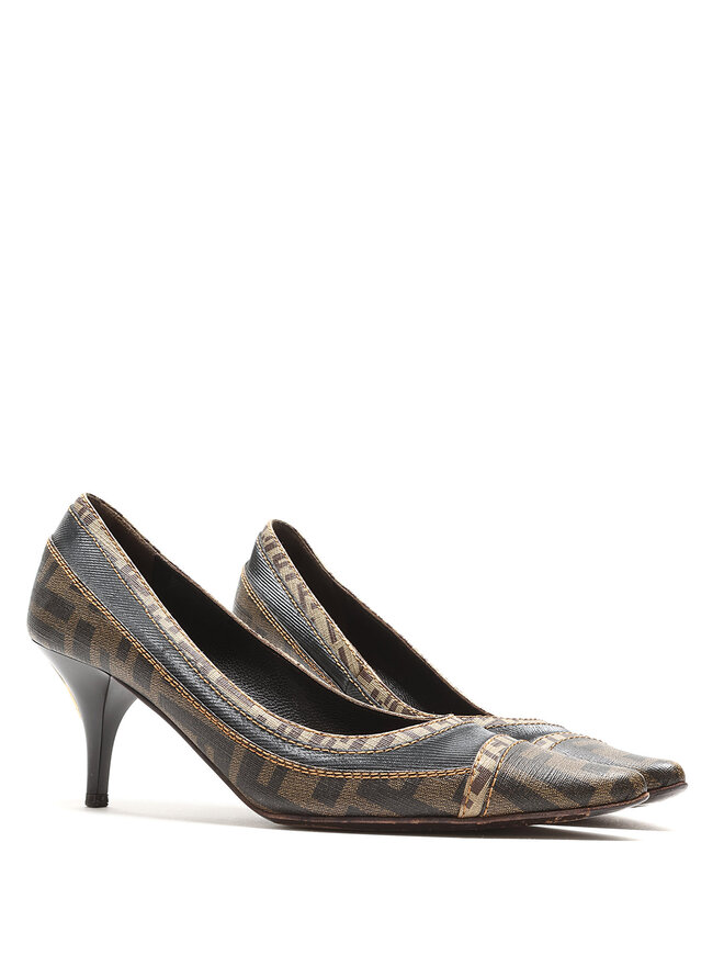 FENDI Escarpins en Toile et Cuir Monogramme