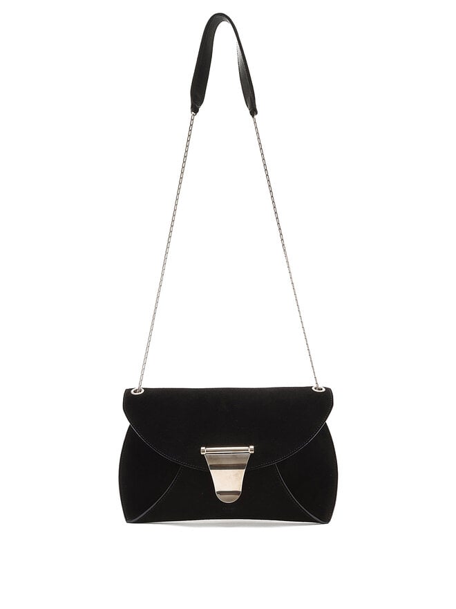 CELINE Black Suede Envelope Chain Clutch