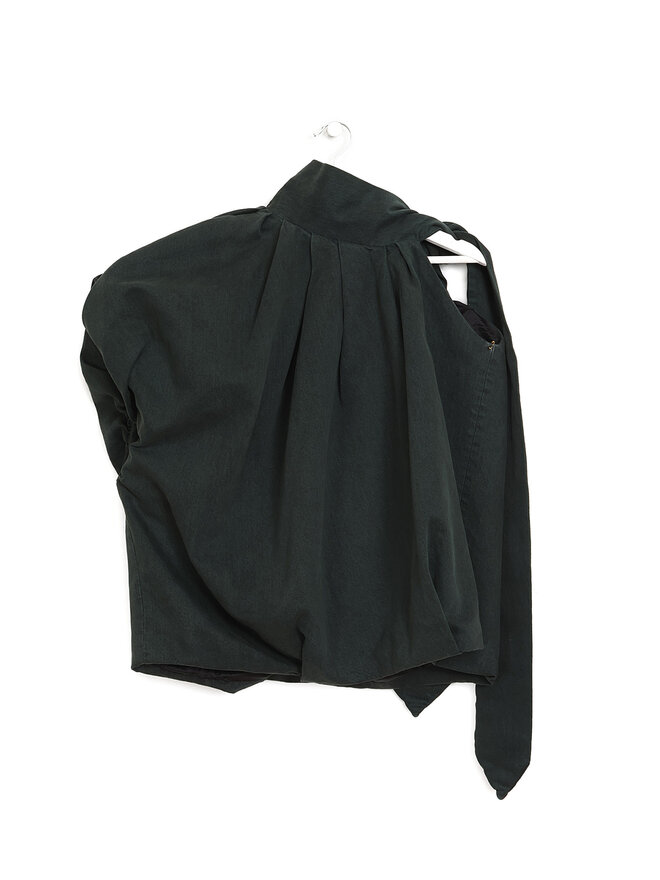 DRIES VAN NOTEN One-Shoulder Green Denim Top