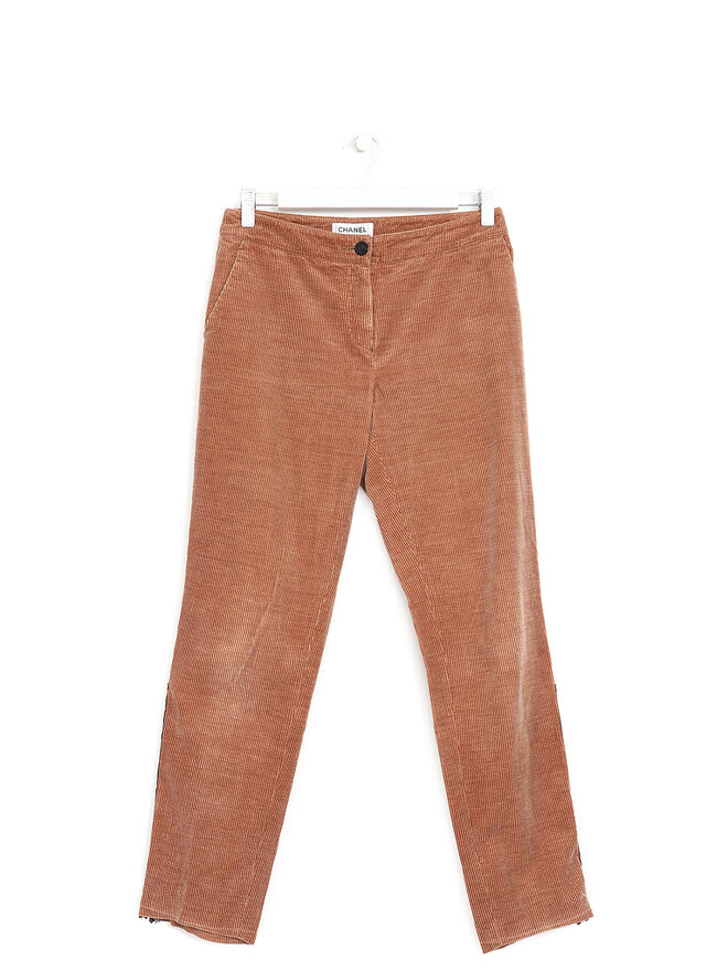 CHANEL Pantalon en velours côtelé avec ourlets zippés