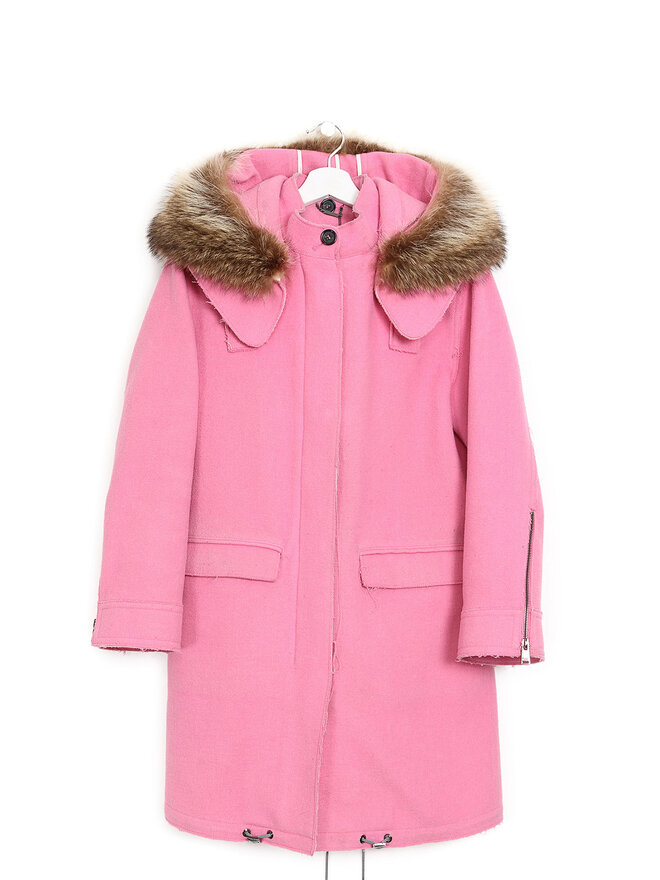 FENDI Manteau Parka en Laine Fendi avec Capuche en Fourrure de Marmotte