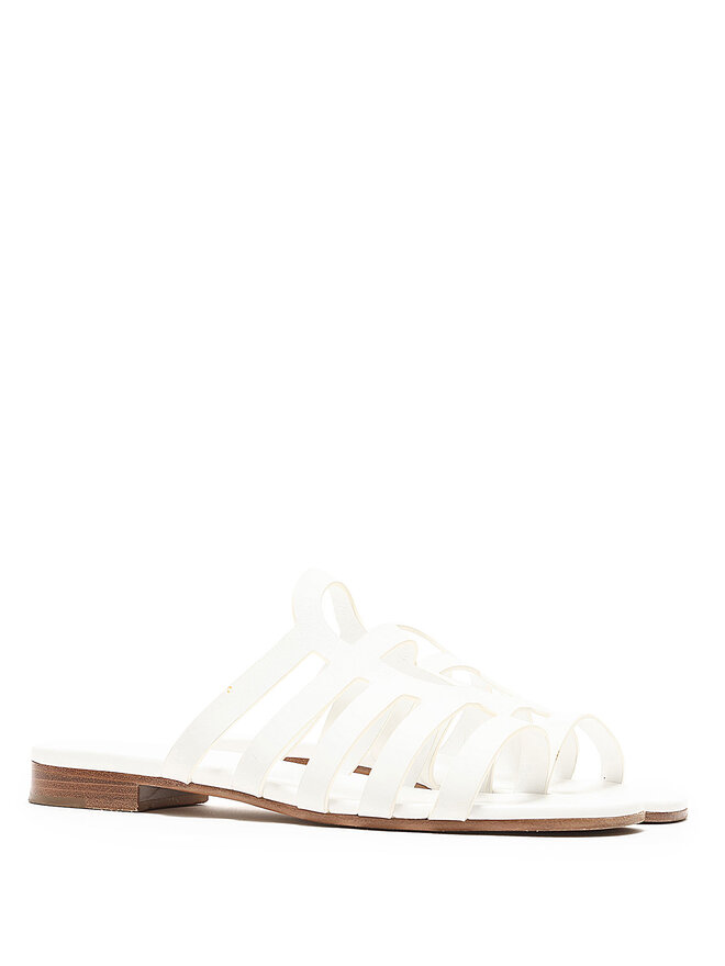 HERMÈS Sandales à Lanières en Cuir Blanc