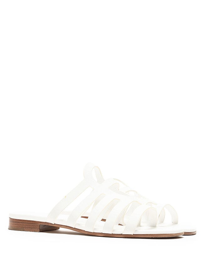HERMÈS White Leather Strap Sandals