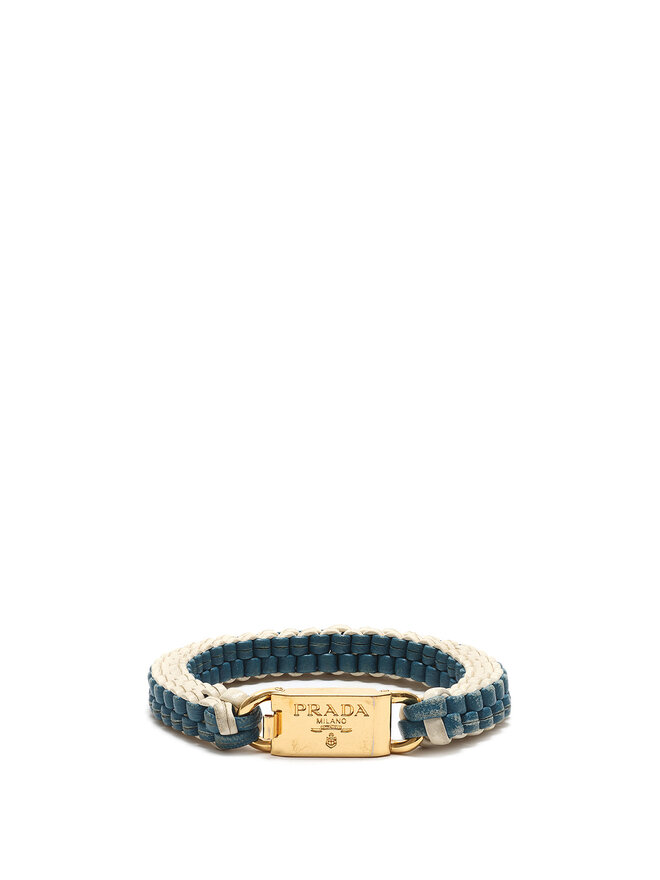 PRADA Bracelet en cuir tressé avec quincaillerie dorée