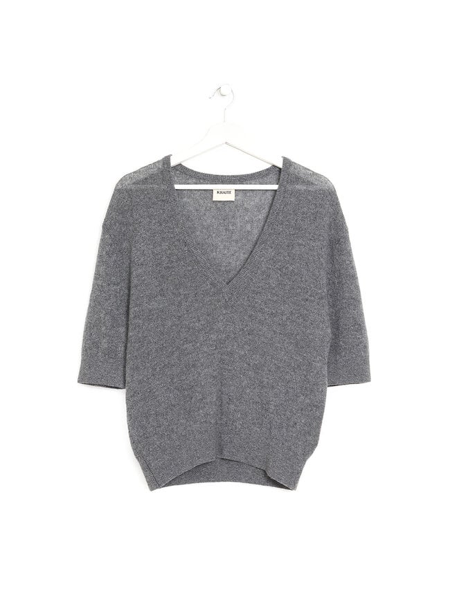 KHAITE Short Sleeve V-Neck Cashmere Sweater