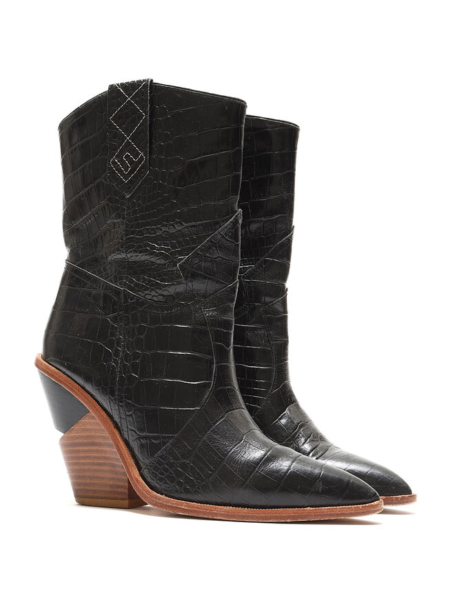 FENDI Croc-Embossed Leather Boots