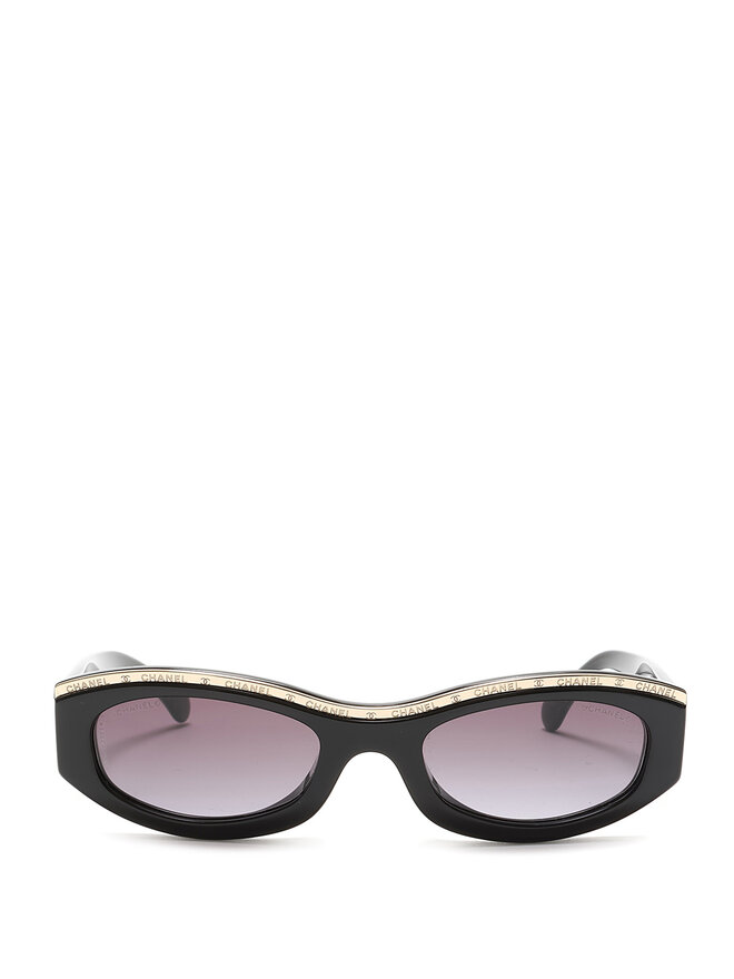 CHANEL Lunettes de soleil rectangulaires en acétate noir