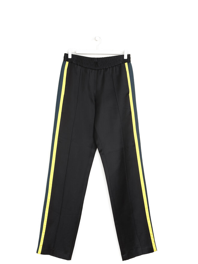 KENZO Pantalon de sport en satin noir à bande jaune