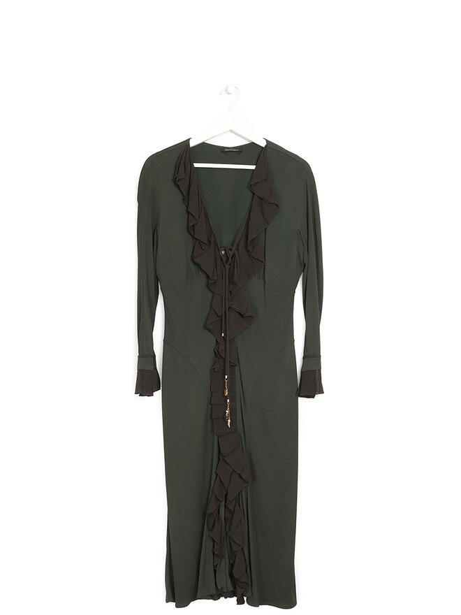 Roberto Cavalli Robe à volants en vert foncé