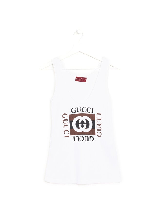 GUCCI Débardeur en tricot côtelé à imprimé graphique