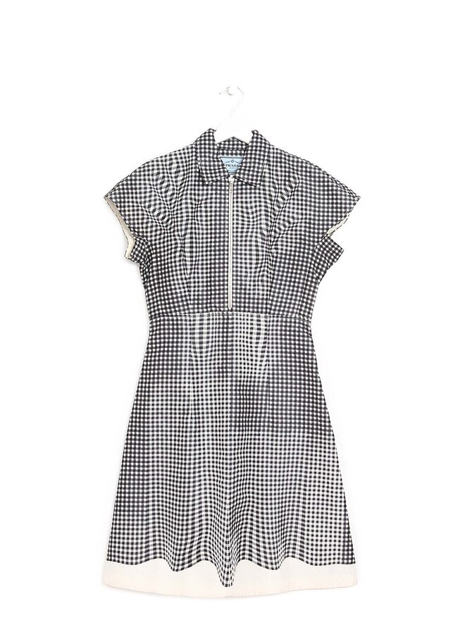 PRADA Robe à Carreaux Manches Courtes