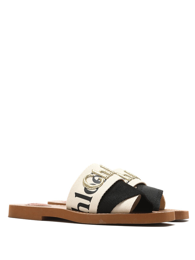 Chloé Woody Canvas Logo Slide Sandals