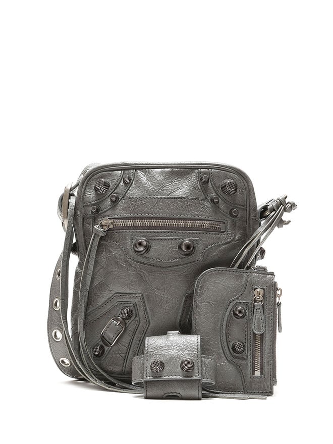 BALENCIAGA Le Cagole Cracked Leather Messenger Bag