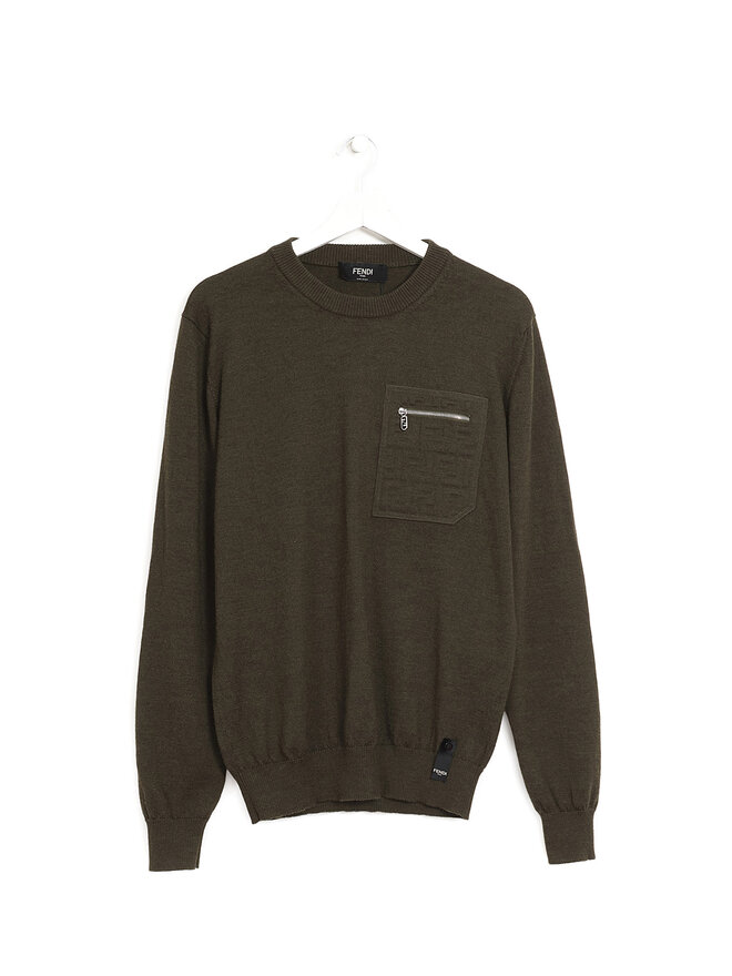 FENDI Dark Green Crew Neck Sweater