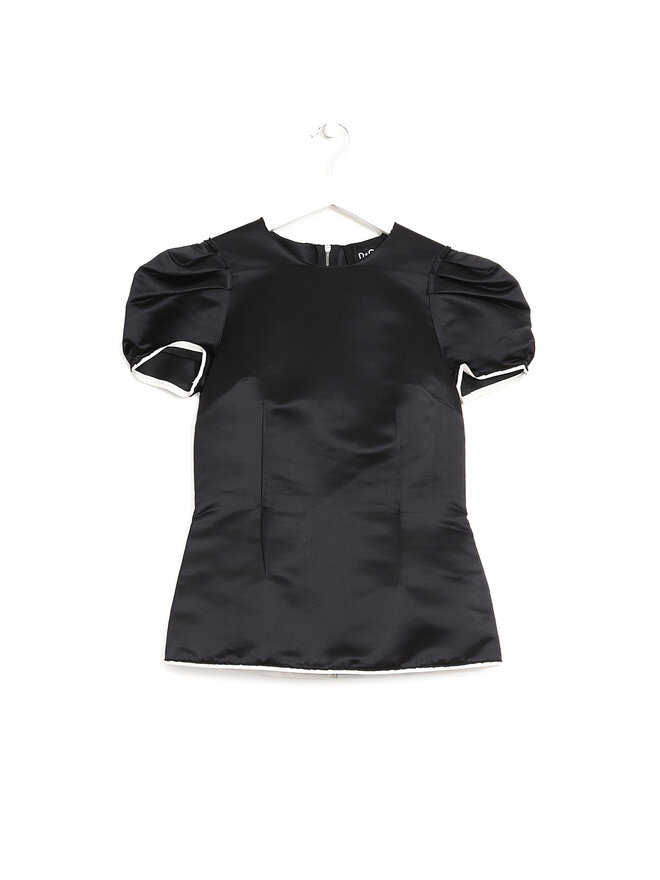 D&G DOLCE & GABBANA Black Satin Short Sleeve Top