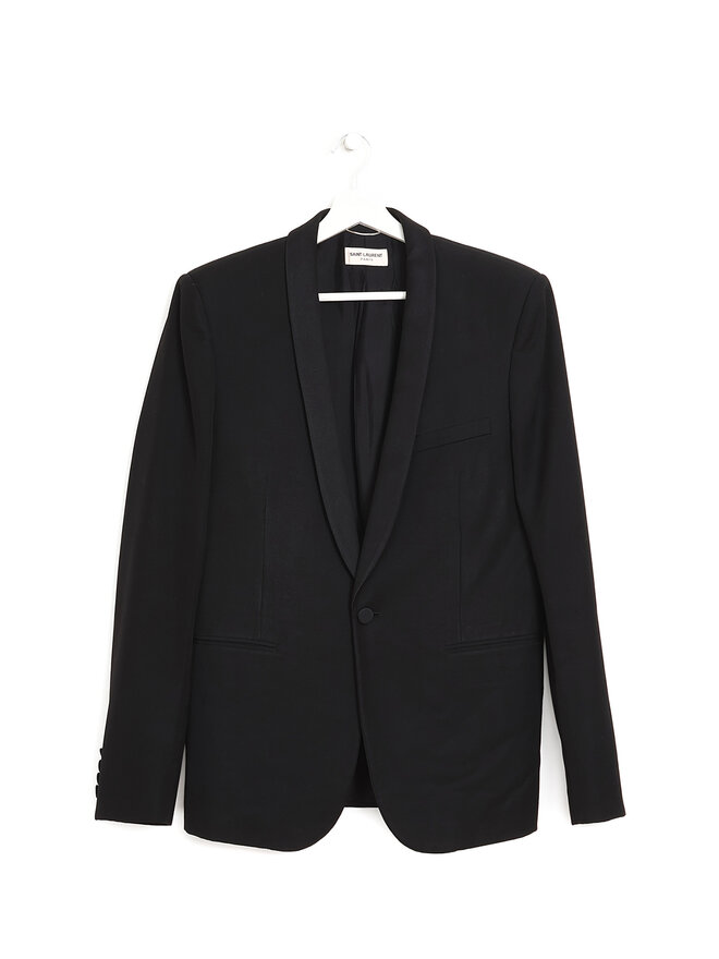 SAINT LAURENT Blazer en Laine Noir à Un Boutonnage