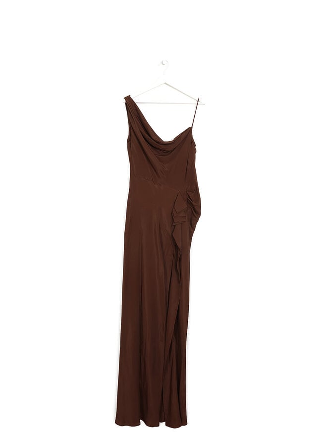 DRIES VAN NOTEN Off-the-Shoulder Satin Maxi Dress