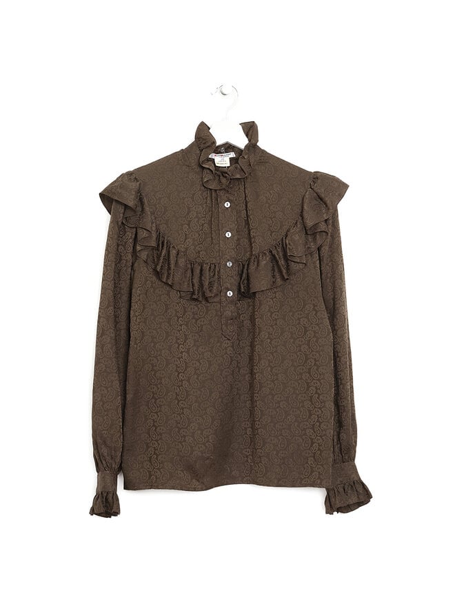 Saint Laurent Rive Gauche Blouse en Soie à Volants et Motif Abstrait