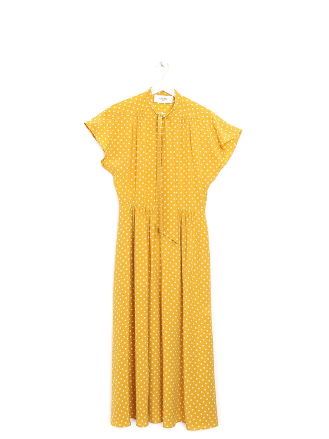 CELINE Robe Midi en Soie à Pois