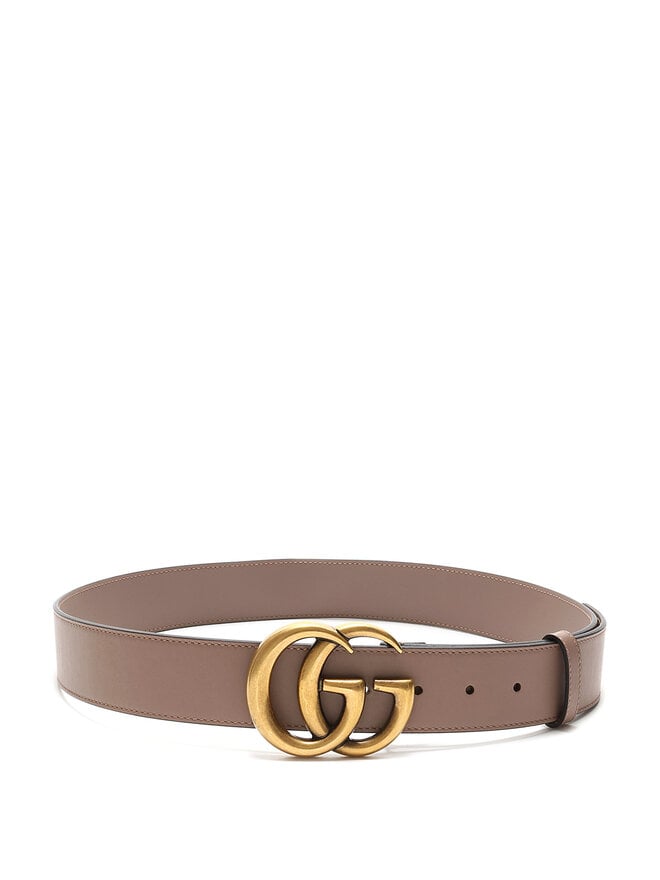 GUCCI Grey Leather Belt with Gold Logo Buckle