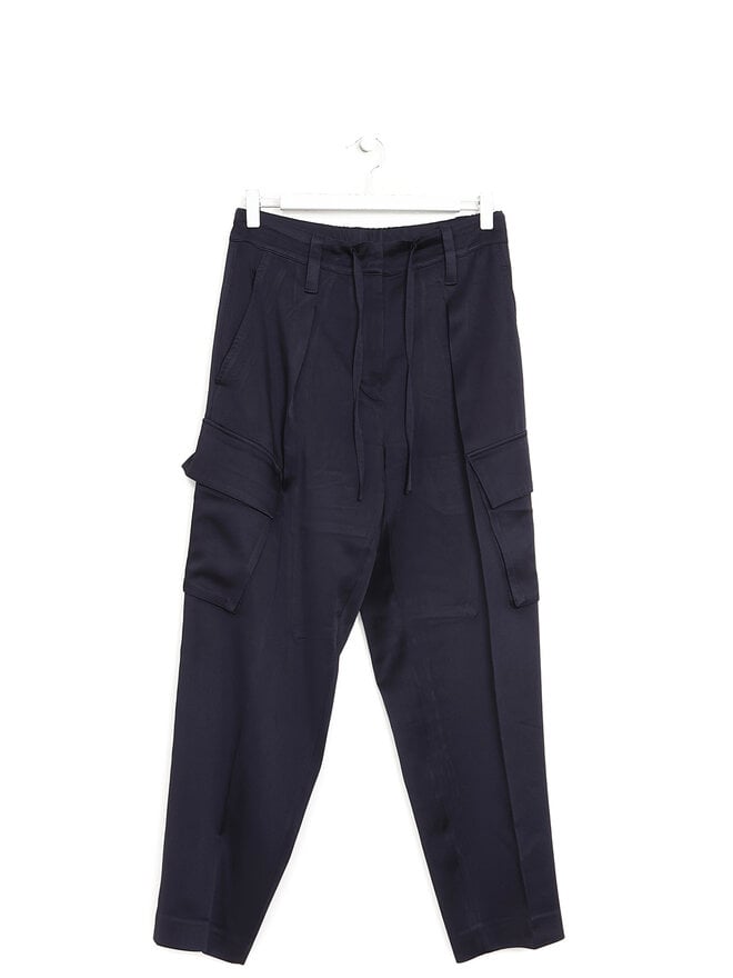 BRUNELLO CUCINELLI Pantalon Cargo en Satin Bleu Minuit