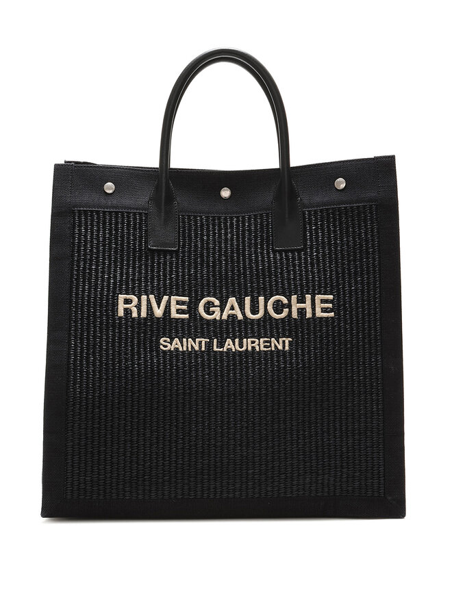 SAINT LAURENT Woven Straw Logo Tote