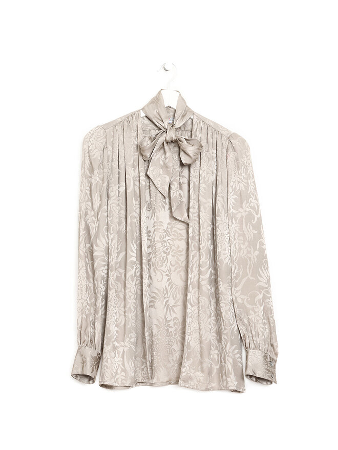 Saint Laurent Rive Gauche Floral Tie Neck Blouse