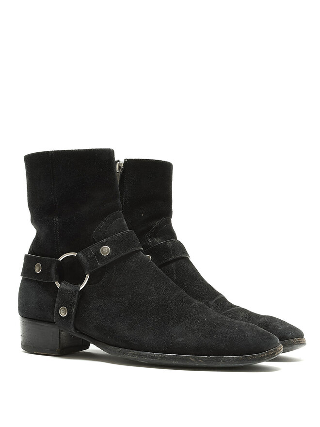 SAINT LAURENT Bottes en Suède Noir à Bout Pointu