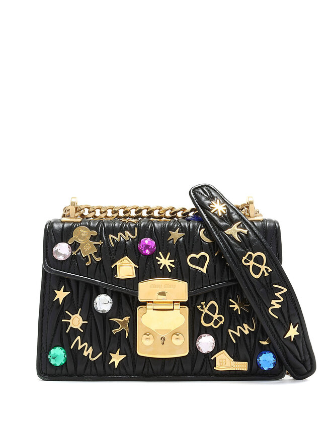 MIU MIU Quilted Embellished Leather Shoulder Bag