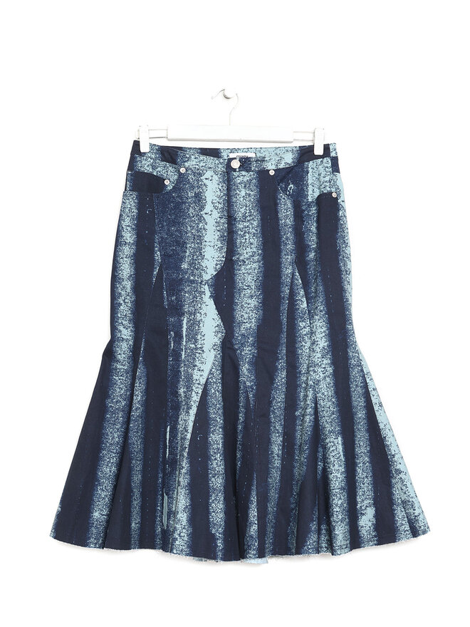 MIAOU Abstract Print Denim Midi Skirt