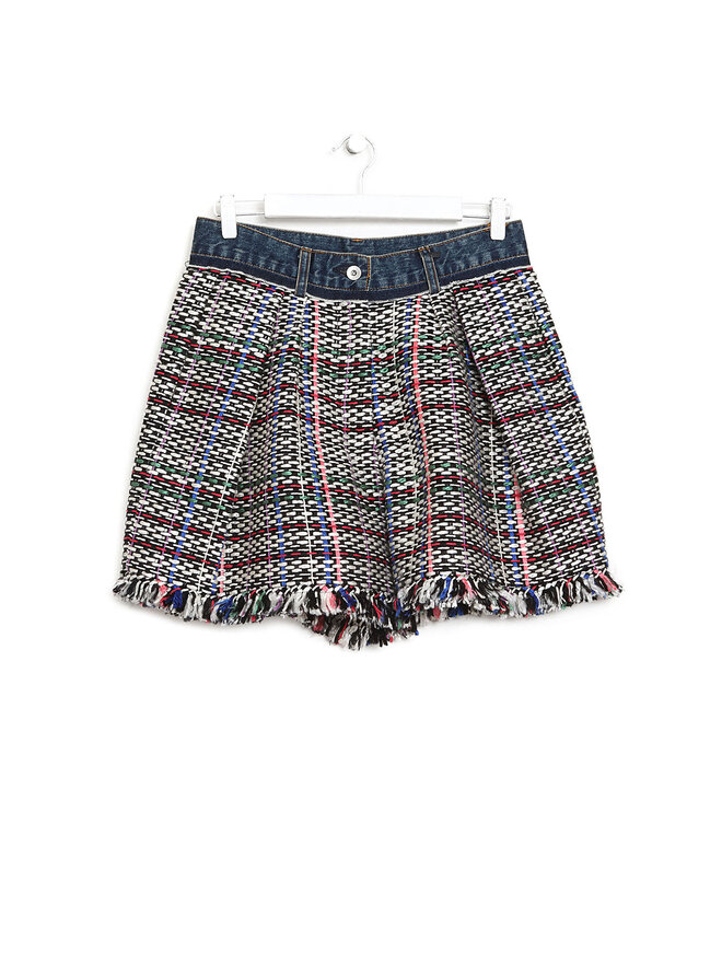 SACAI Plaid Frayed Hem Shorts