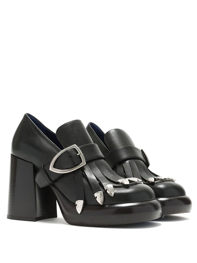 BURBERRY Mocassins à Talons en Cuir avec Franges