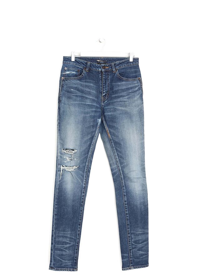 SAINT LAURENT Distressed Long Fitted Jeans