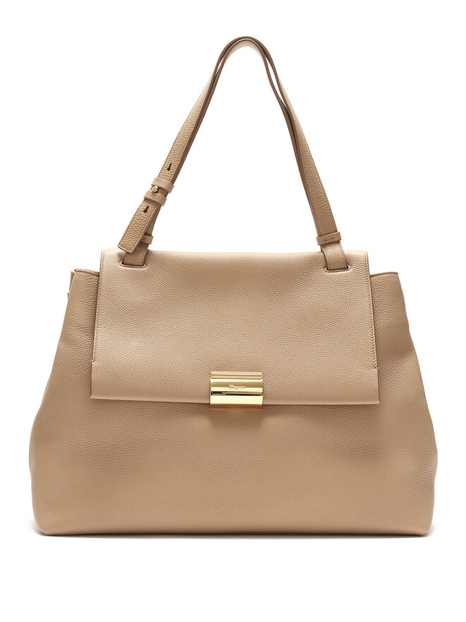Salvatore Ferragamo Sac Fourre-Tout en Cuir Beige à Verrou Tournant