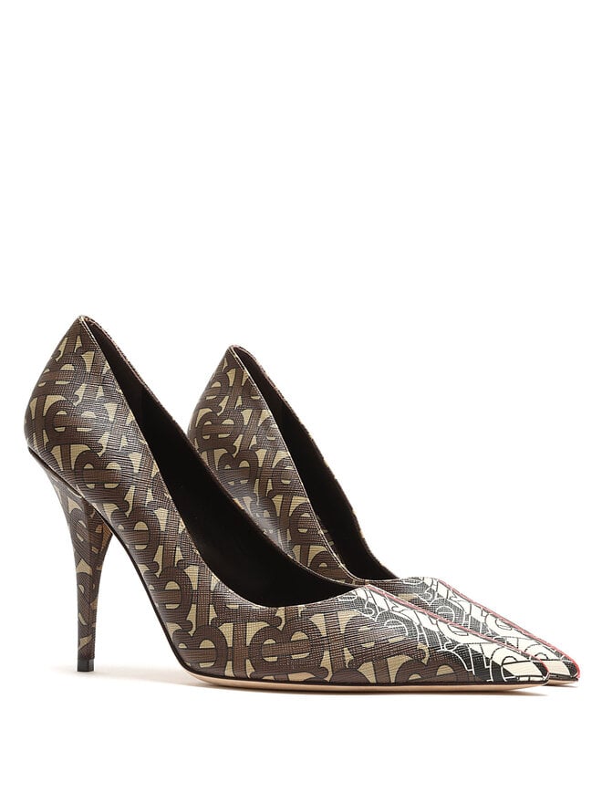 BURBERRY Monogram Canvas Pointed Toe Pumps