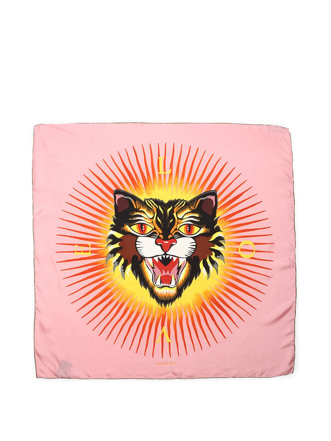 GUCCI Carré en soie motif chat