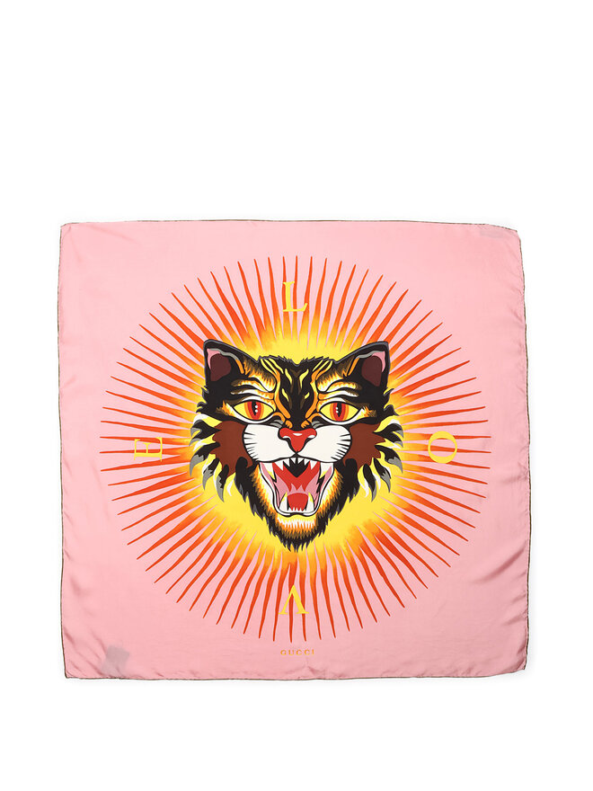 GUCCI Cat Motif Silk Scarf
