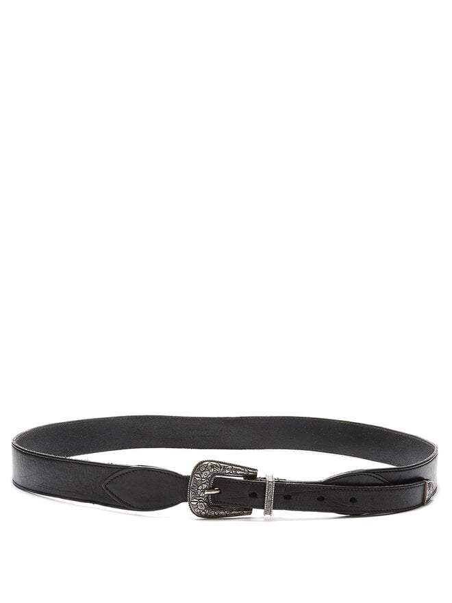 SAINT LAURENT Ceinture en cuir à boucle florale gravée