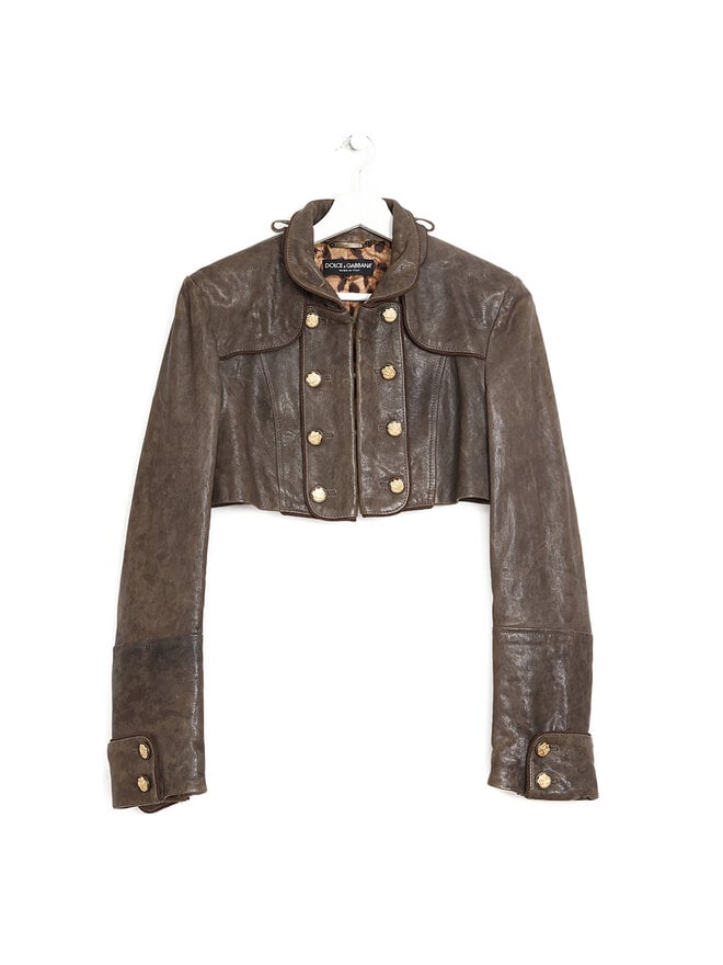 Dolce & Gabbana Cropped Leather Hook-Closure Jacket