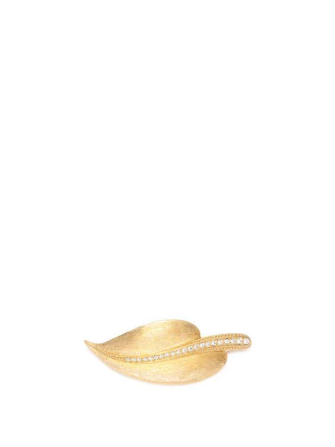 Christian Dior Textured Leaf Rhinestone Brooch