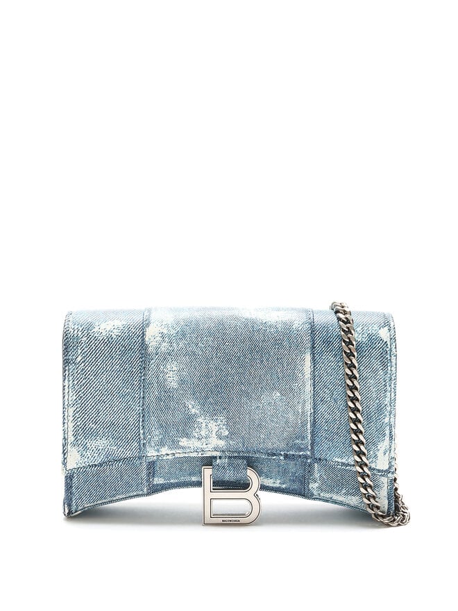 BALENCIAGA Denim Print Leather Clutch