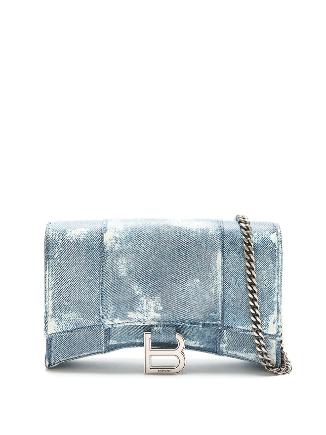 BALENCIAGA Pochette en cuir imprimé denim