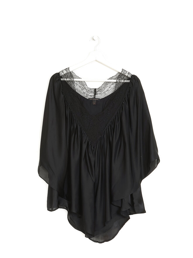 Kiki de Montparnasse Silk Sheer Lace V-Neck Blouse
