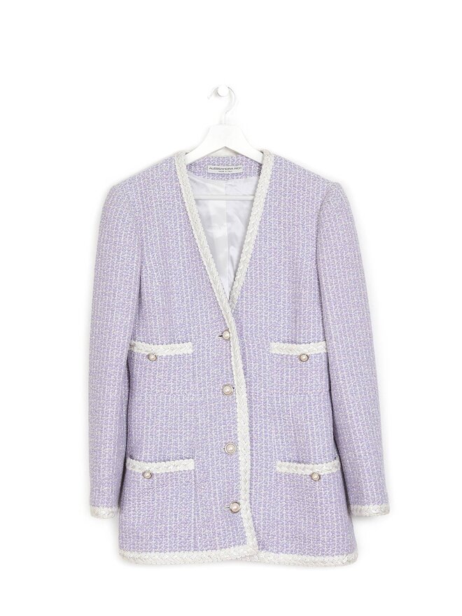 Alessandra Rich Mauve and White Tweed Jacket