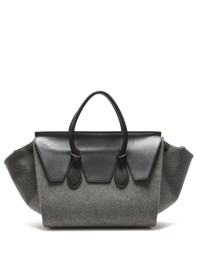 CELINE Grained Leather Trim Felt Tote Bag