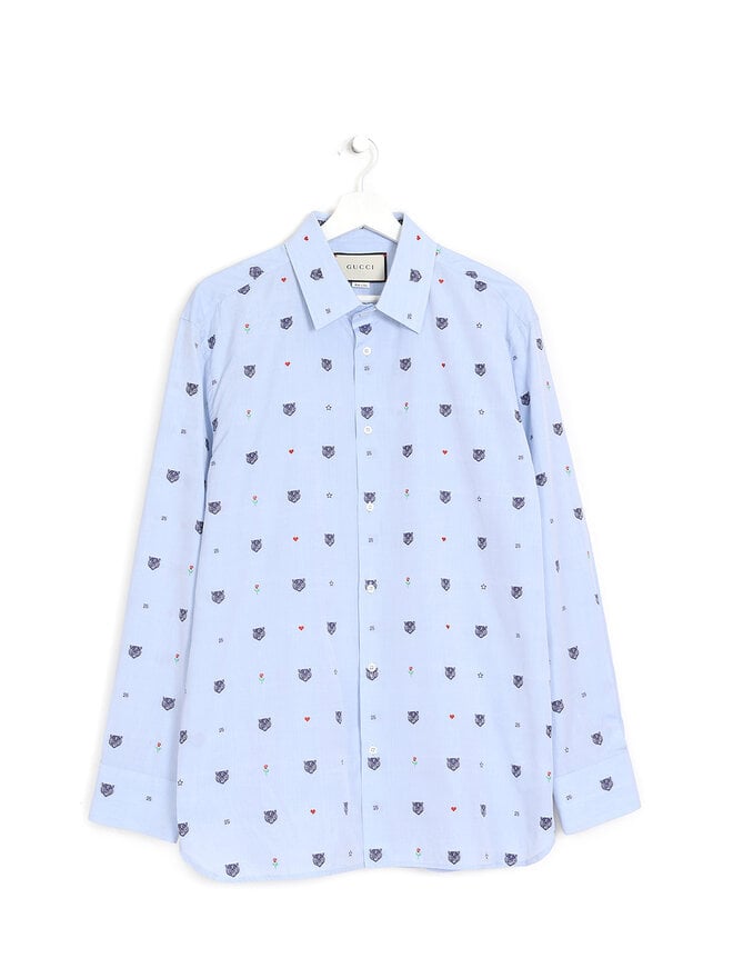 GUCCI Chemise Bleue à Broderies