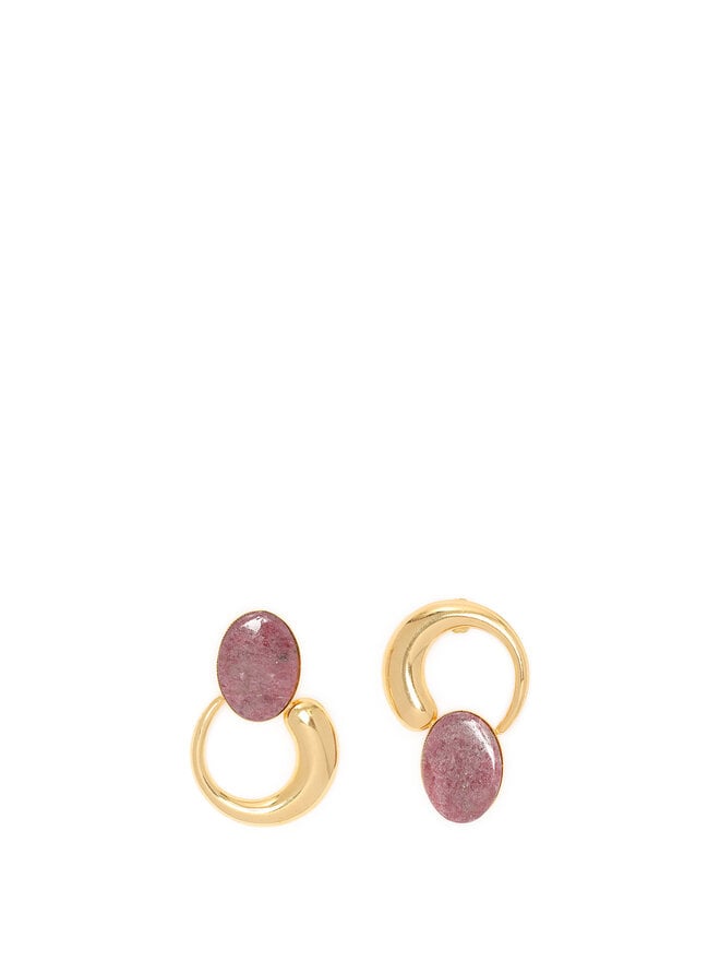 Boucles d'Oreilles Pierre Violette et Métal Doré