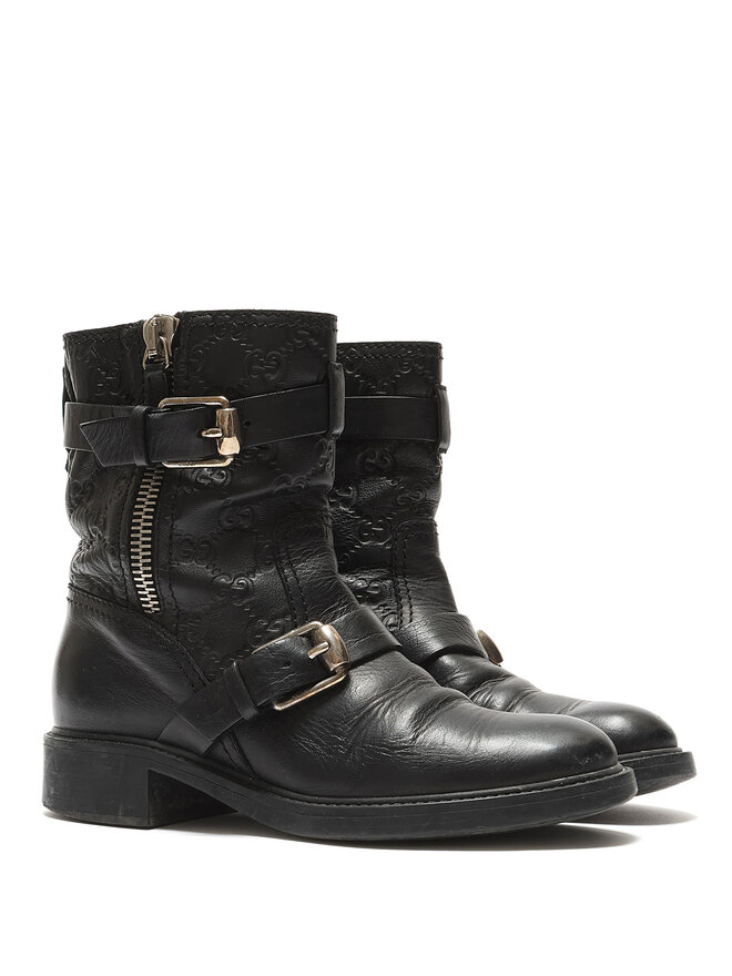 GUCCI Bottes à monogramme en cuir grainé