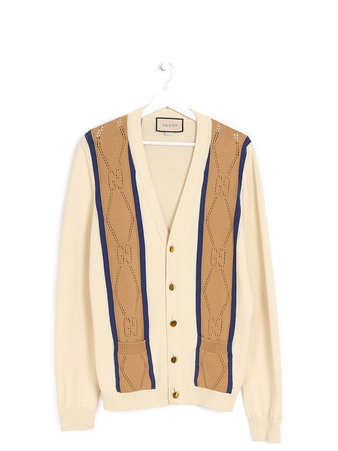 GUCCI Cardigan en coton à logo perforé