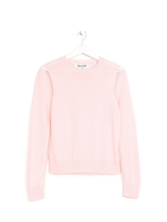 COMME des GARÇONS Pull Rose en Tricot avec Accents Transparents